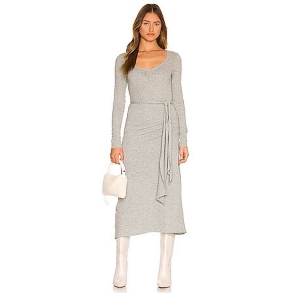 Jonathan Simkhai Standard Gray Willow Organic Jersey Scoop Neck Midi Dress - Picture 1 of 12